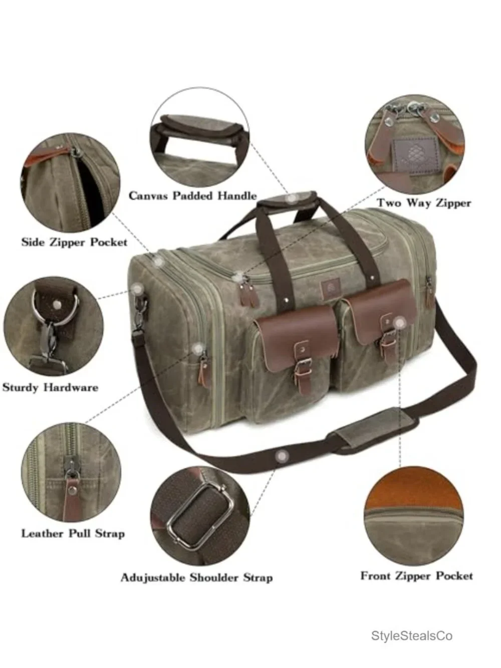 Waxed Canvas Expandable Duffel 50L Travel Weekender Carry On